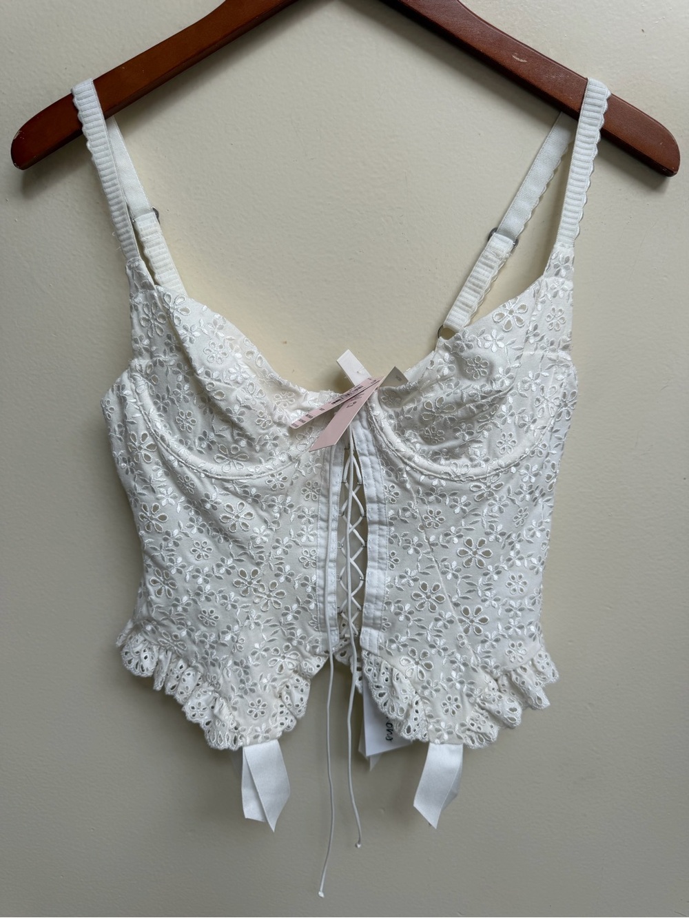 NWT For Love & Lemons White Floral Eyelet Corset Top